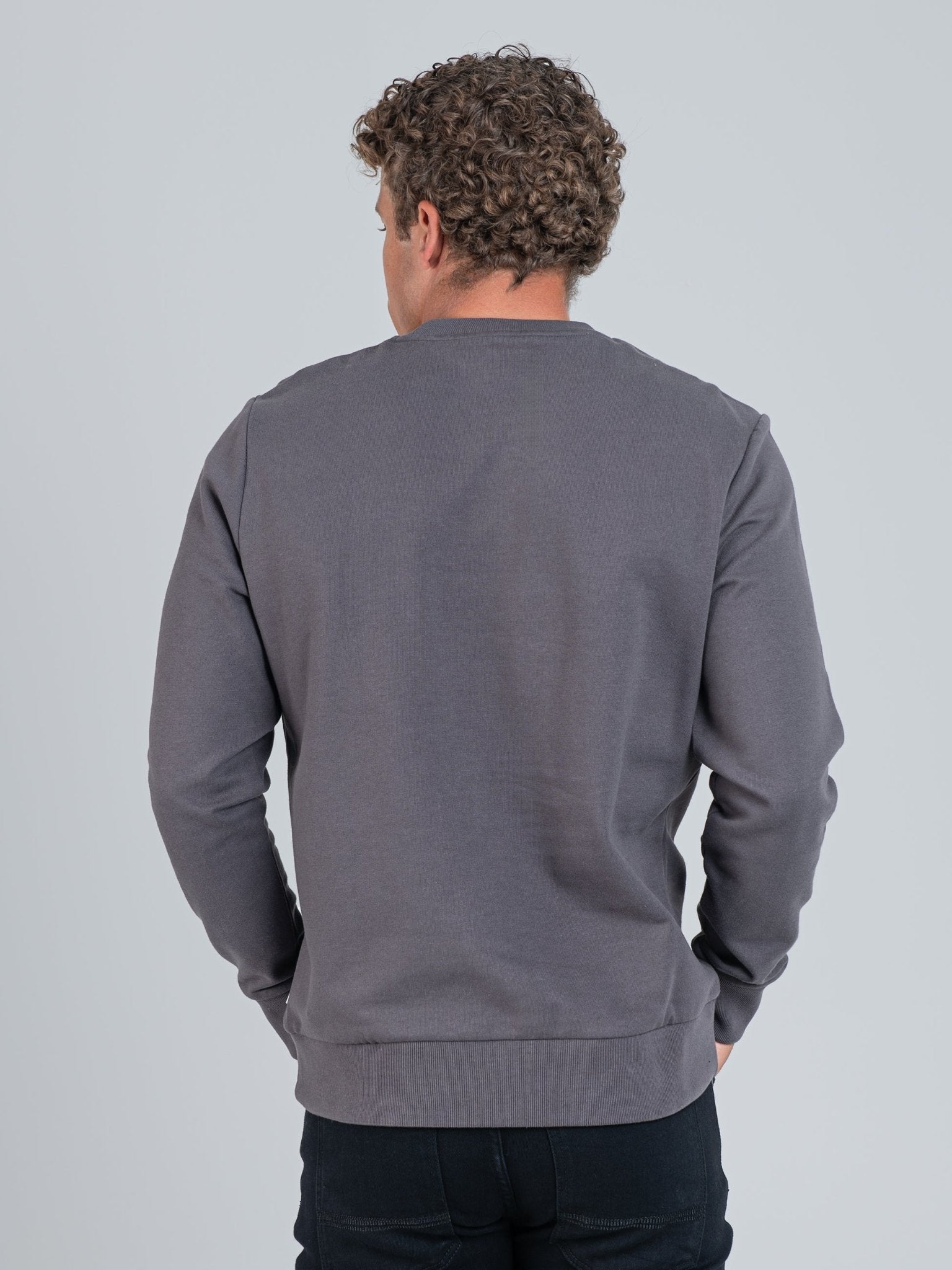 Embossed 3D Happy Bear Crew Sweater - Charcoal