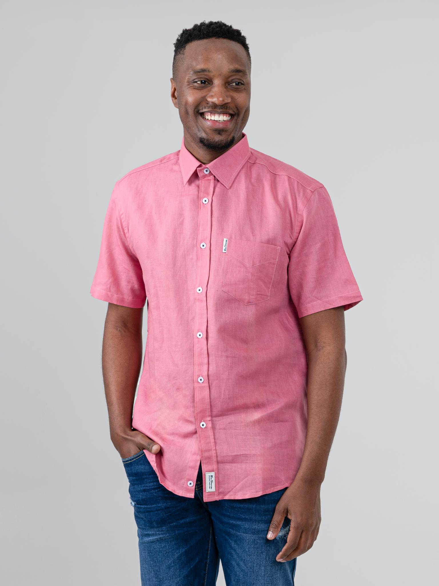 Men's Salmon Linen Short Sleeve Shirt | Ben Sherman South Africa