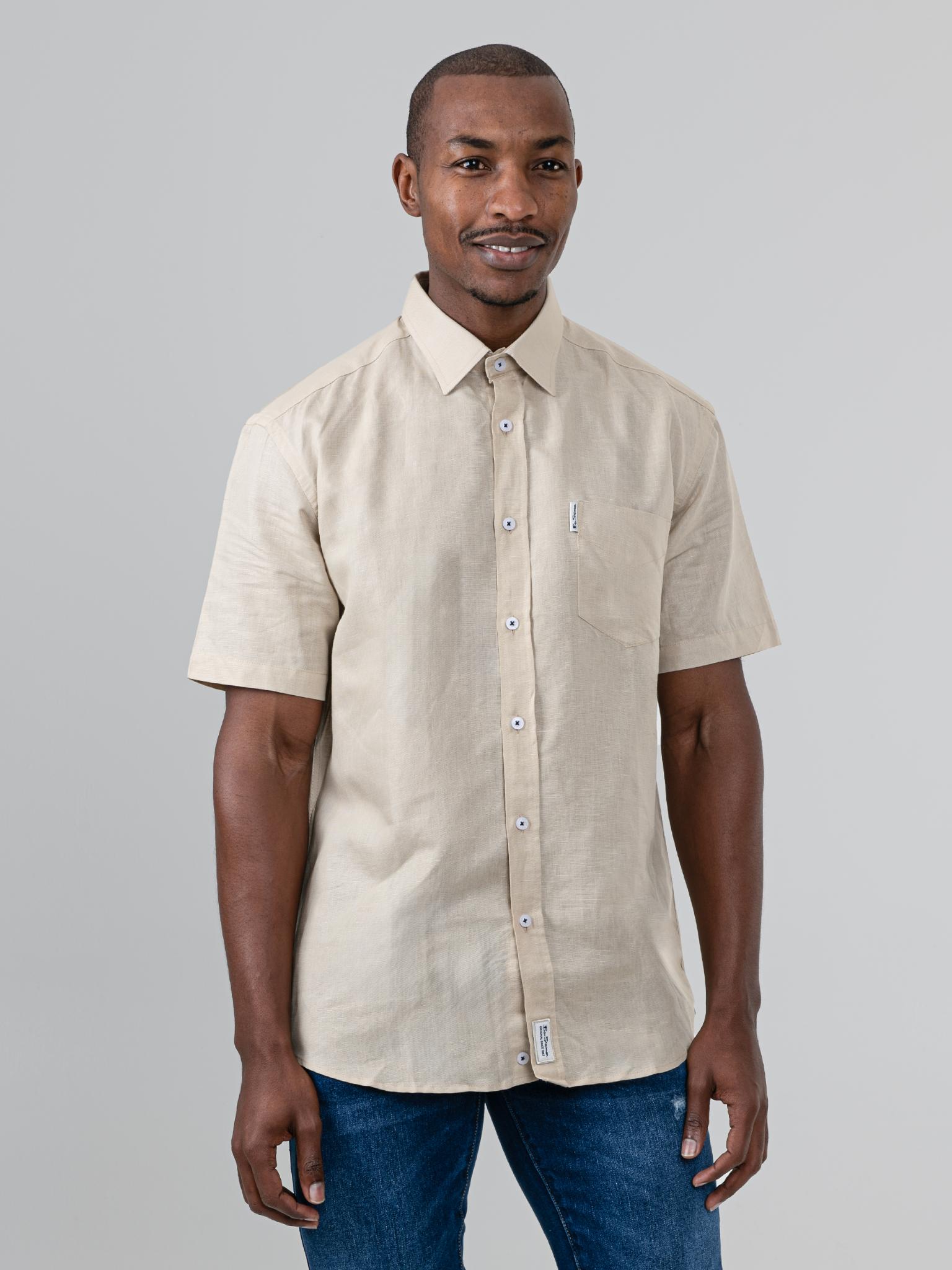 Men's Sand Linen Short Sleeve Shirt | Ben Sherman South Africa