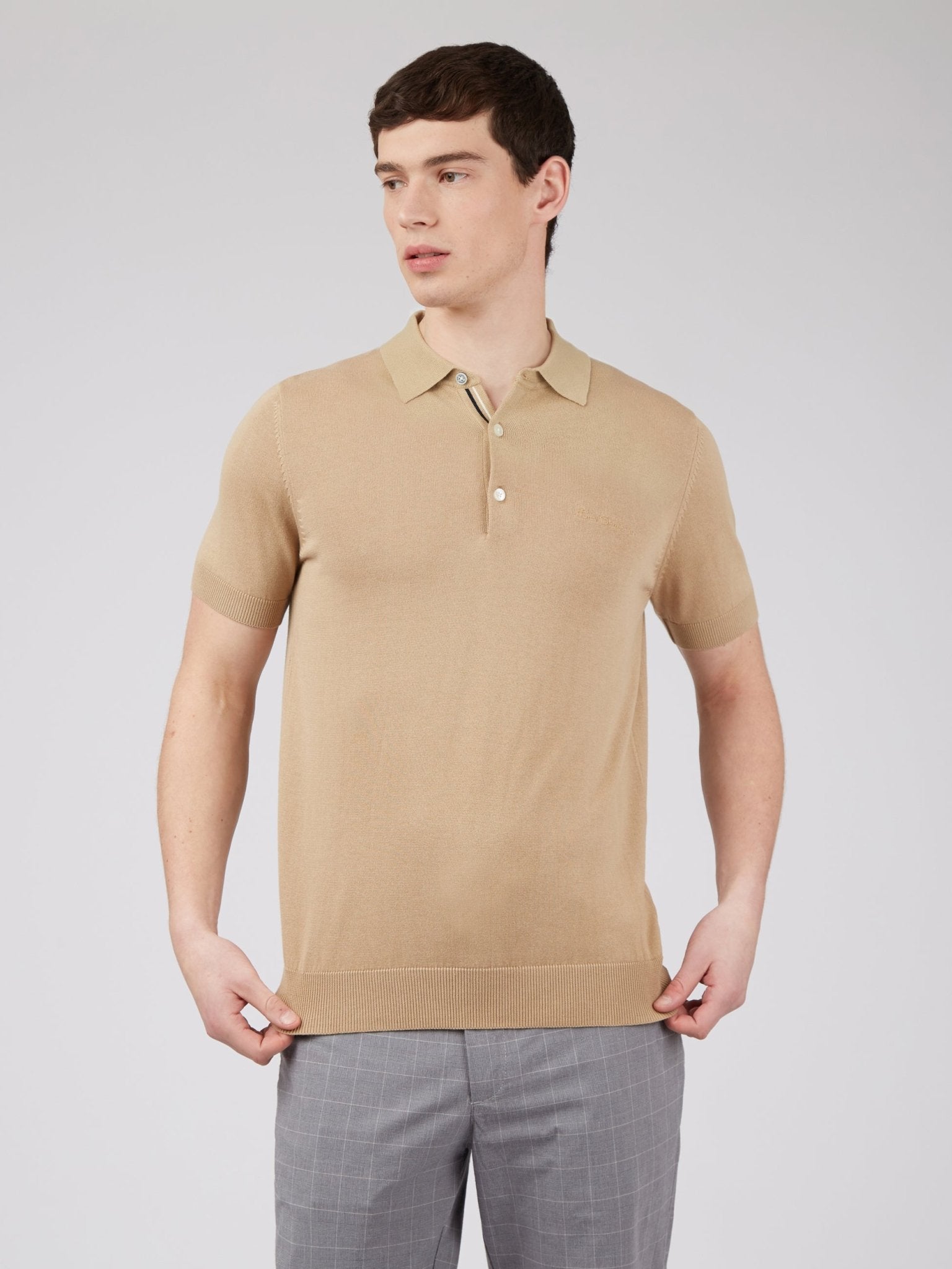 Short Sleeve Signature Knitted Polo - Sand