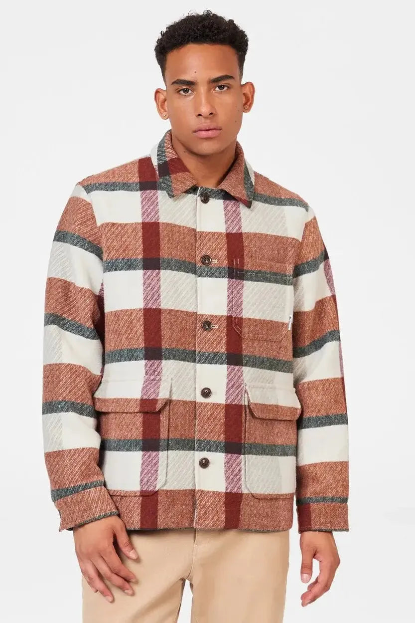 PLAID WORKERS JACKET - BURNT ORANGE