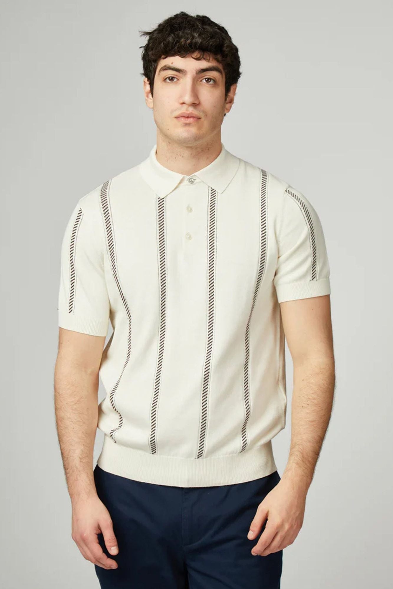 Jacquard Stripe Polo - Ivory
