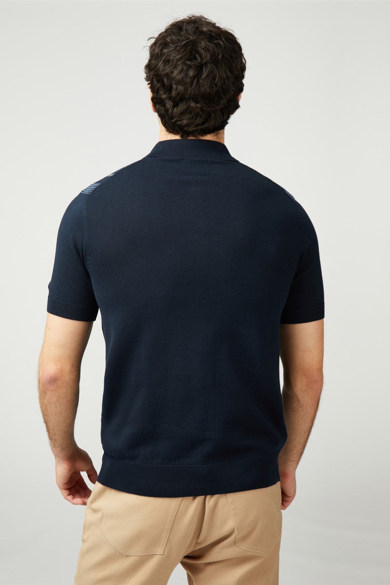 Birdseye Stripe Polo - Dark Navy