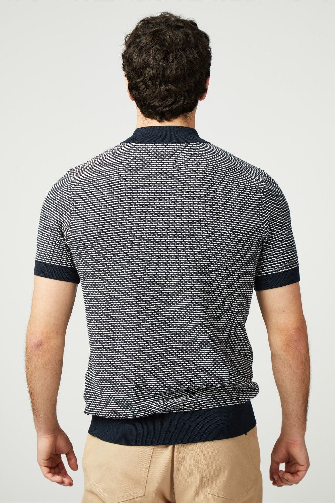 Bicoloured Textured Polo - Dark Navy