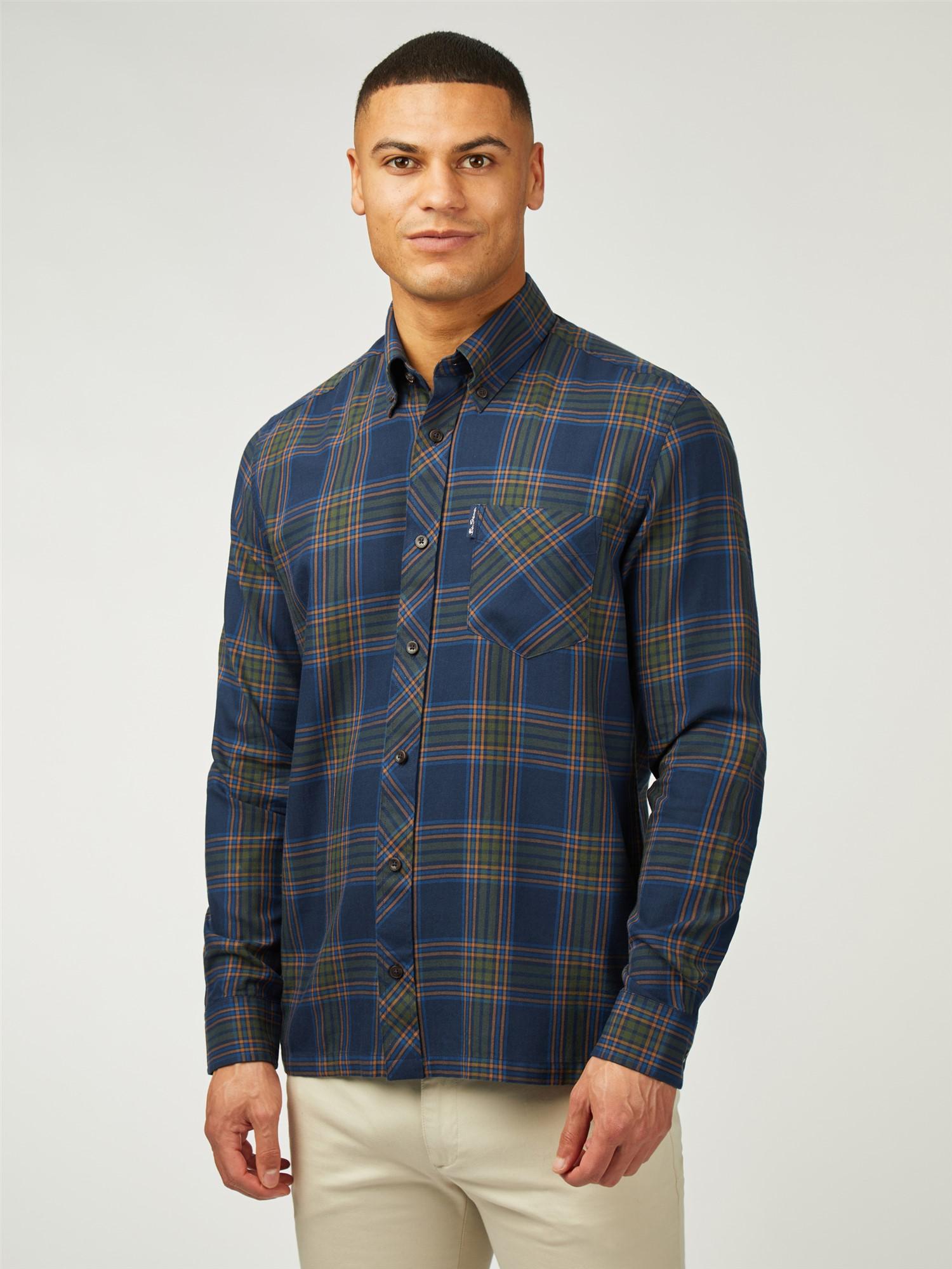 Grid Check Long Sleeve Shirt - Dark Navy