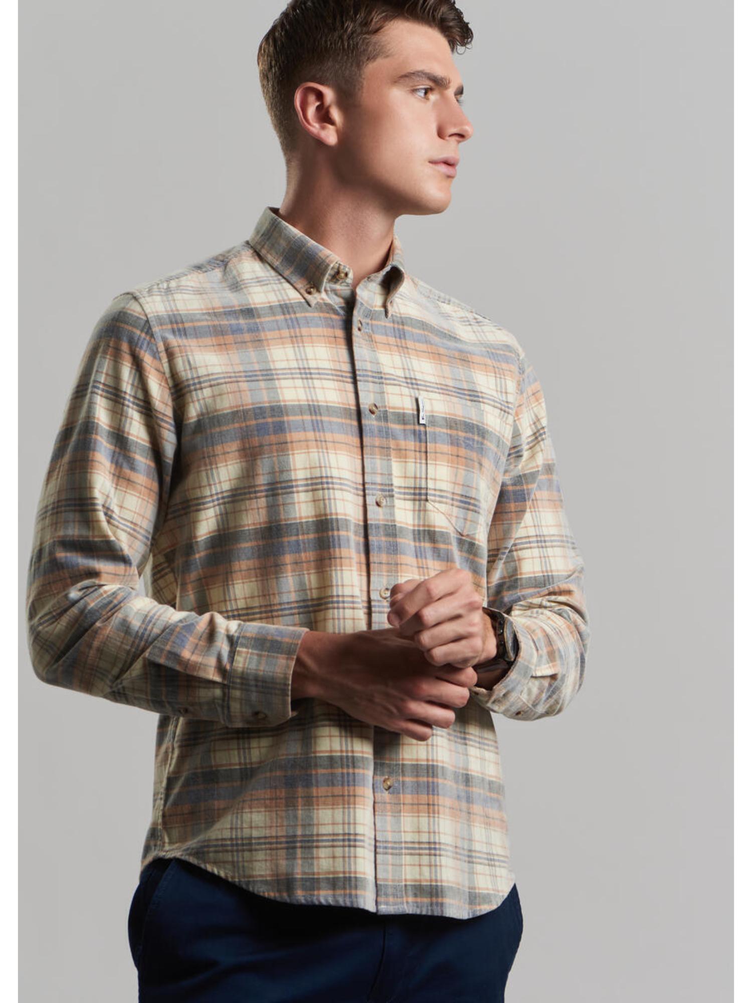 Corduroy Long Sleeve Check Shirt - Ivory