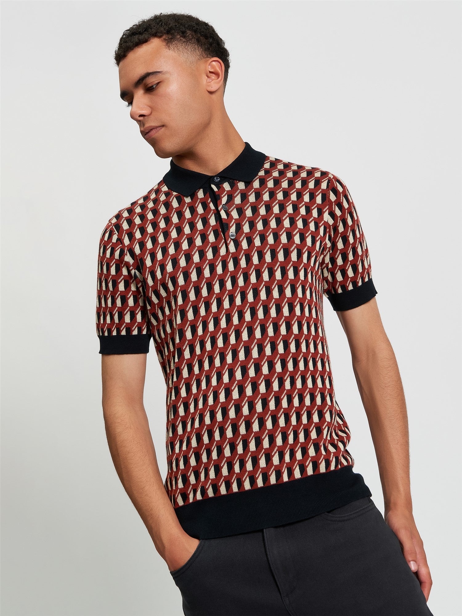 All Over Jacquard Polo in Black