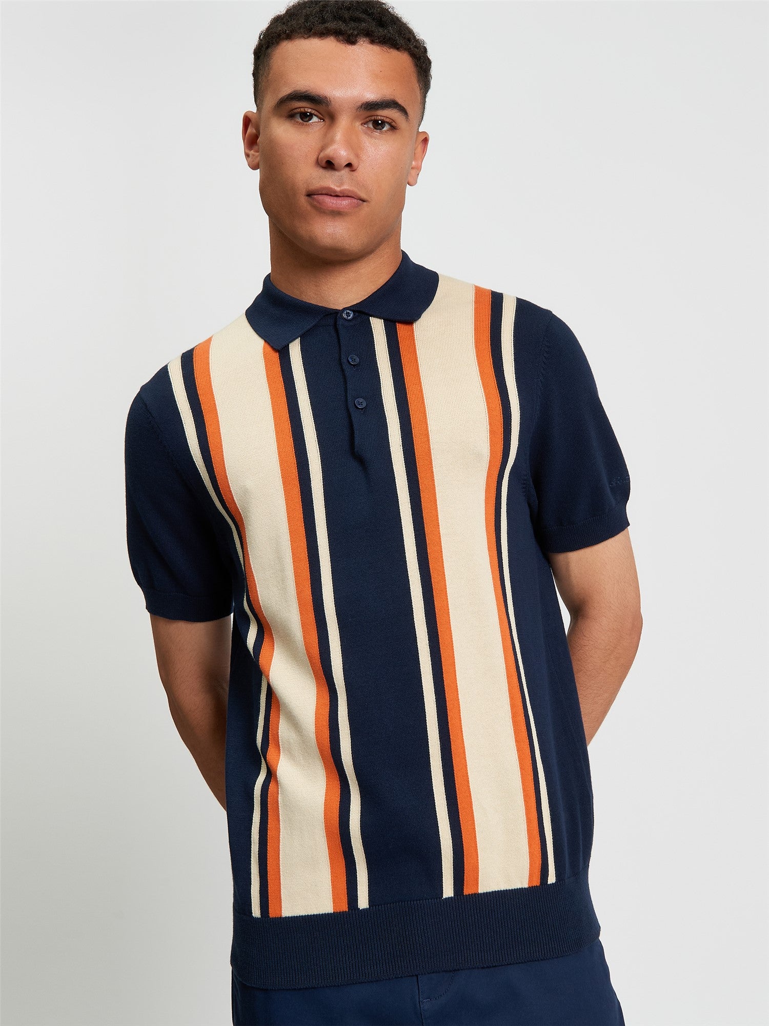 Vertical Stripe Polo in Dark Navy