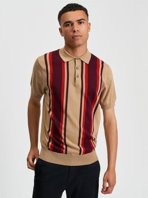 Vertical Stripe Polo in Sand
