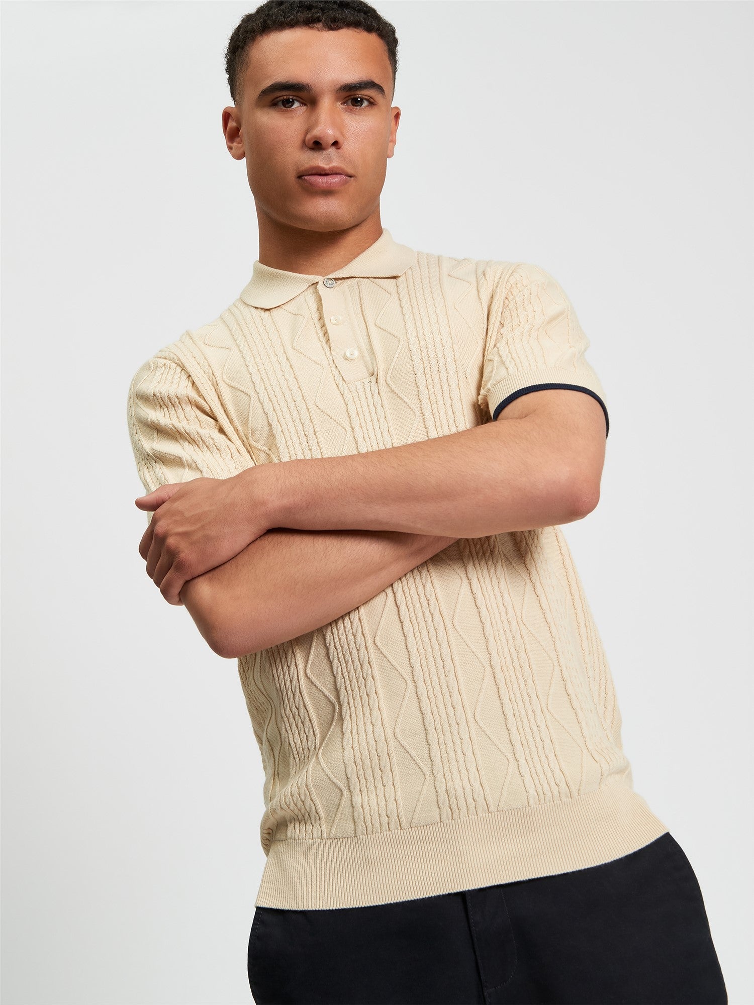 Cable Texture Polo in Fog