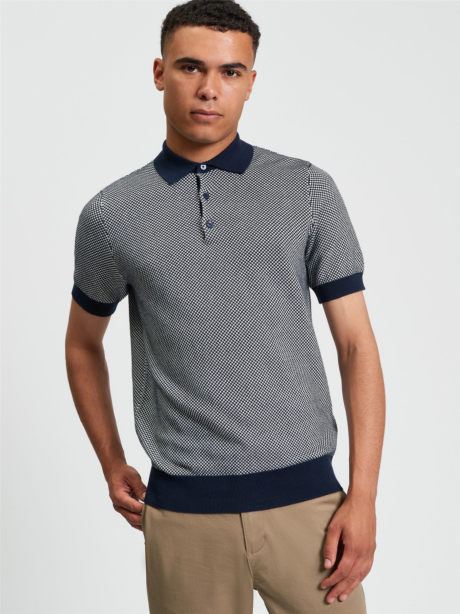 Coloured Textured Polo in Dark Navy