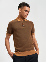 Coloured Textured Polo in Camel