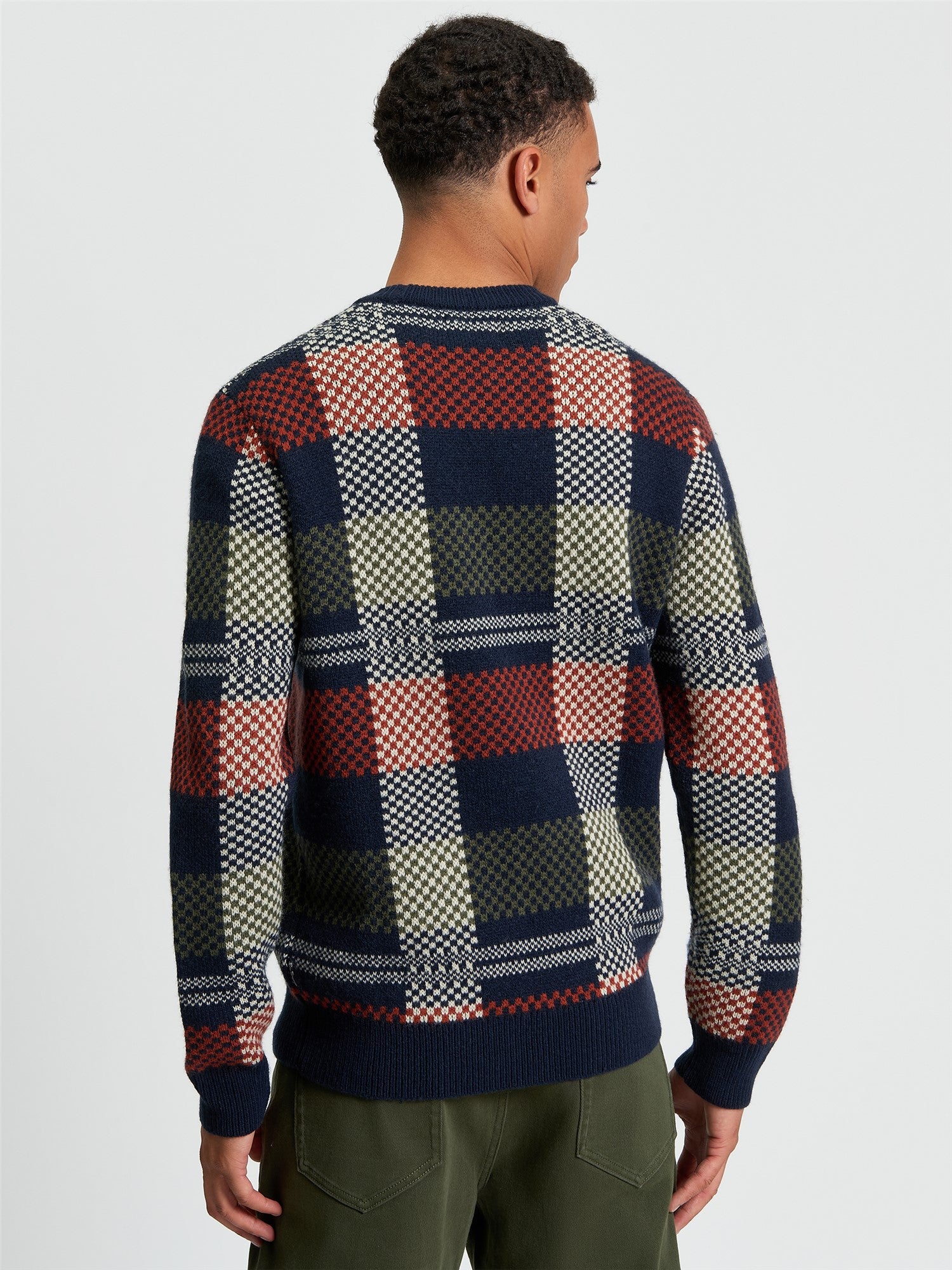 Jacquard Check Crew in Dark Navy