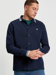 Tipped Long Sleeve Polo in Dark Navy