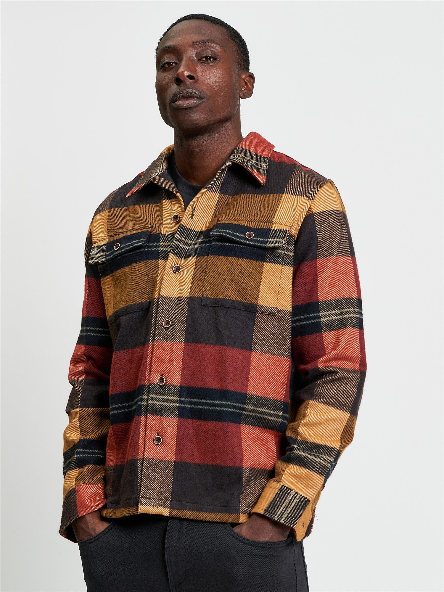 Heavy Brushed Check Overshirt in Burnt Orange