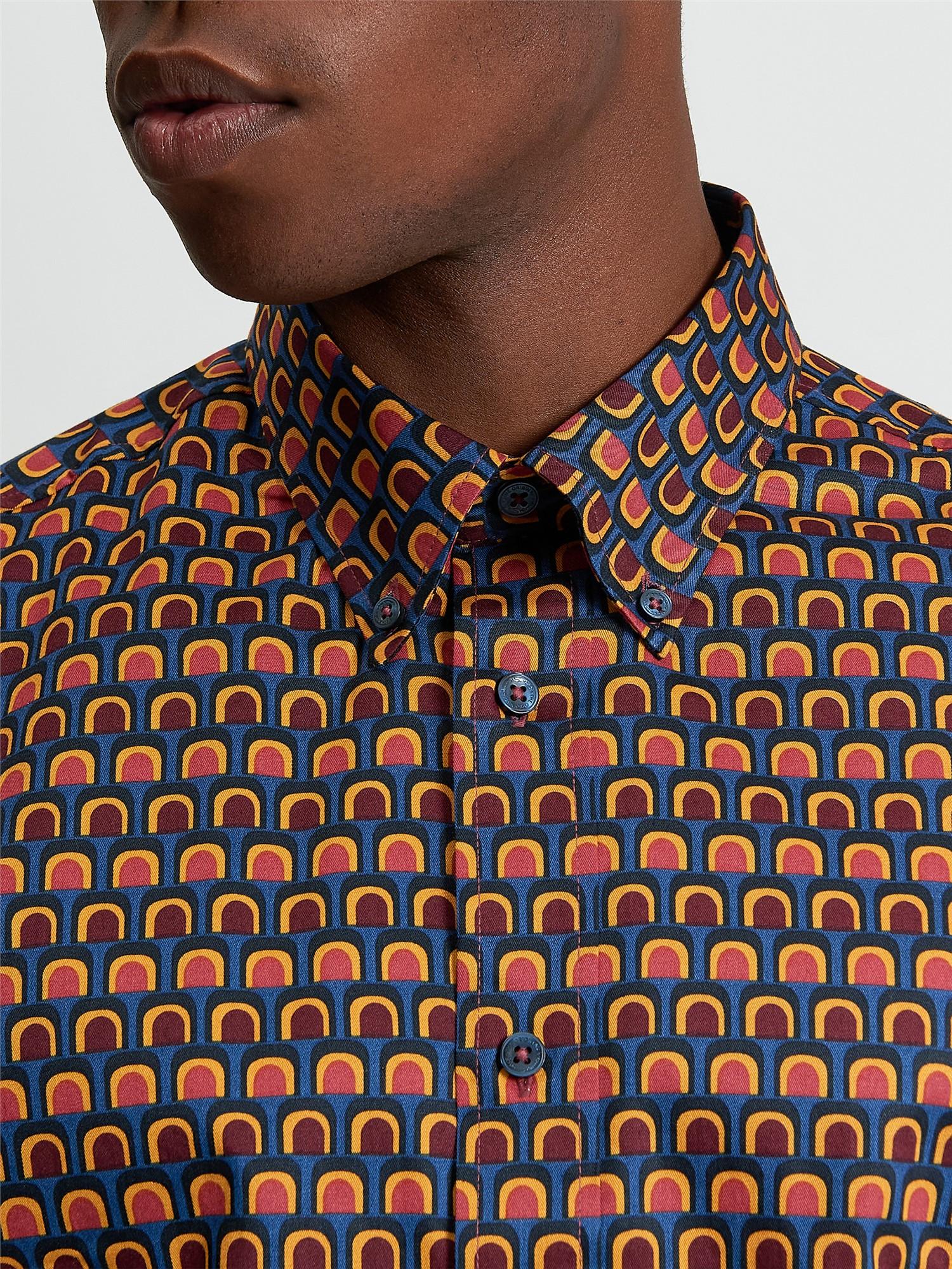 Retro Print Long Sleeve Shirt