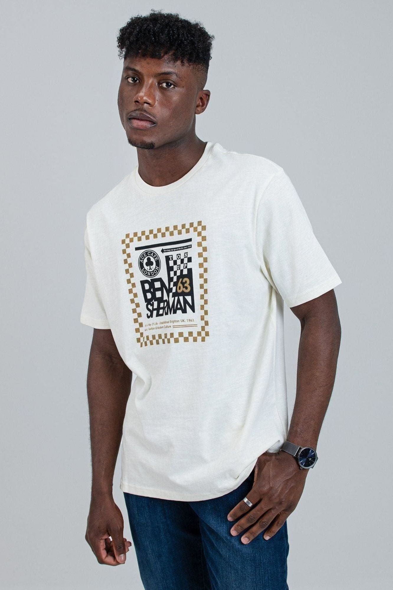 Ace Café Chequerboard Tee - Ivory