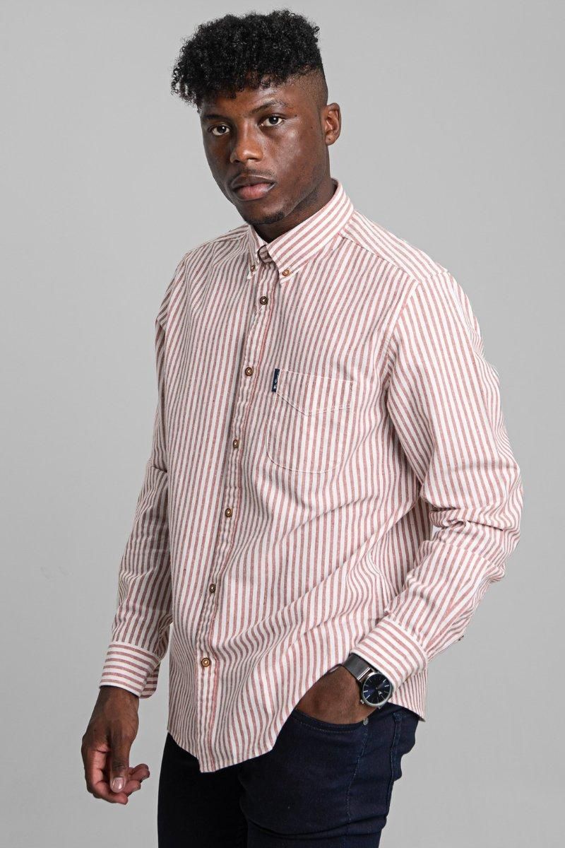 RECYCLED COTTON OXFORD STRIPE SHIRT - BURNT ORANGE