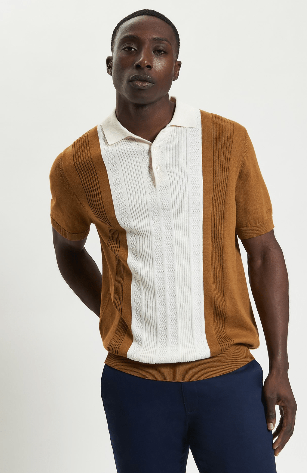 Textured Block Stripe Knitted Polo