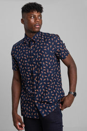 ART DECO GEO PRINT SHIRT - DARK NAVY