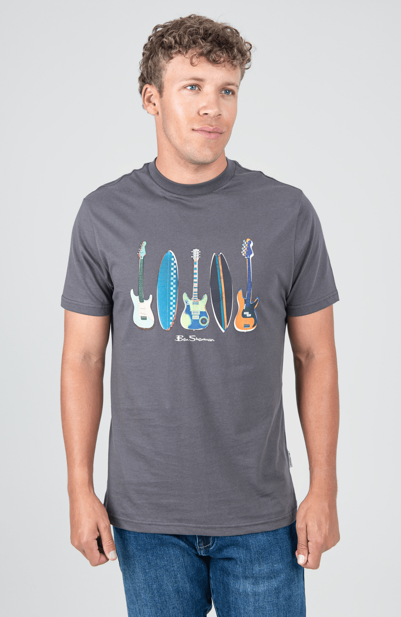 Surf and Guitar Tee - Charcoal