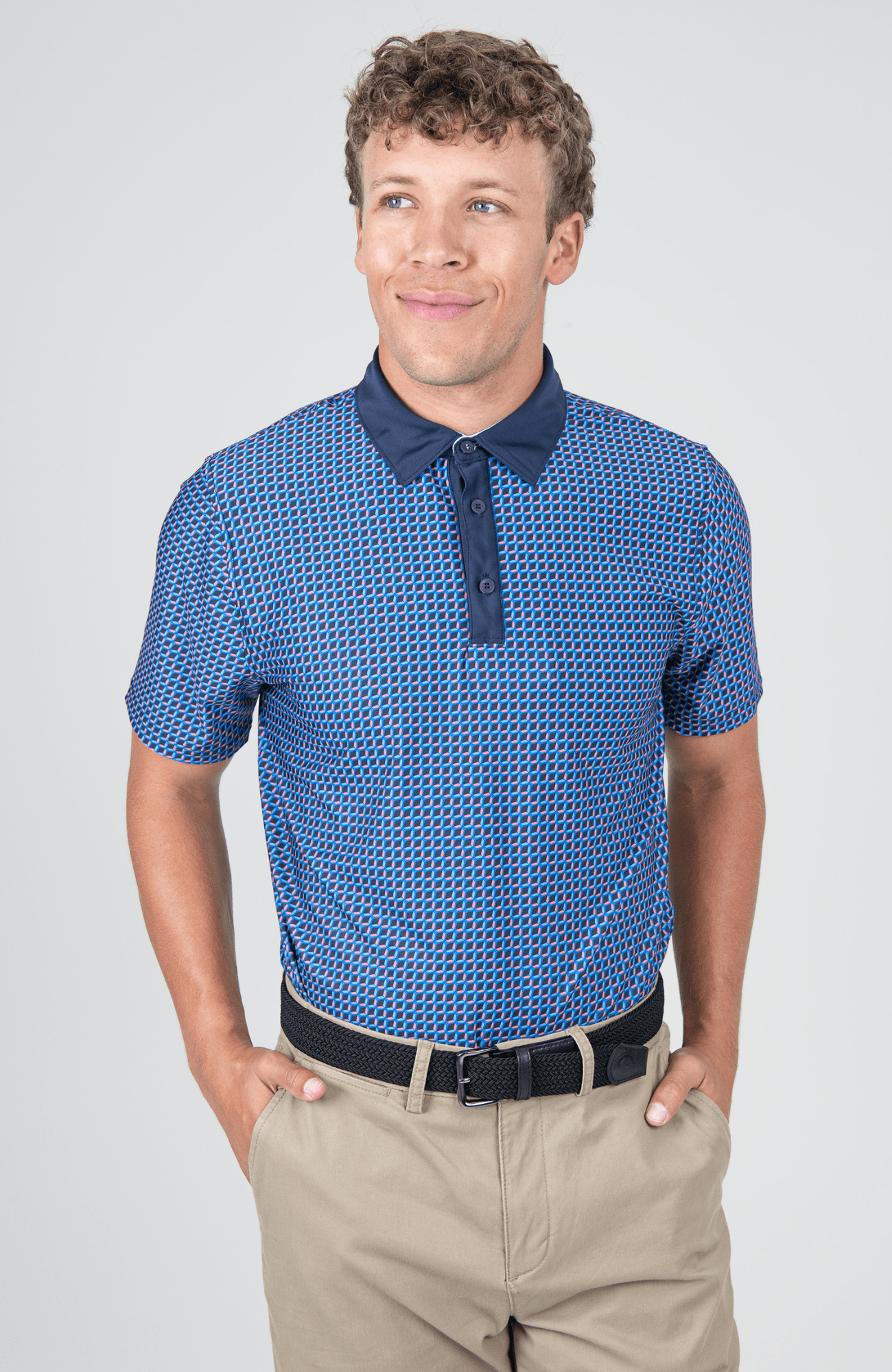 Retro Geo Polo SS Sports Fit - Coral