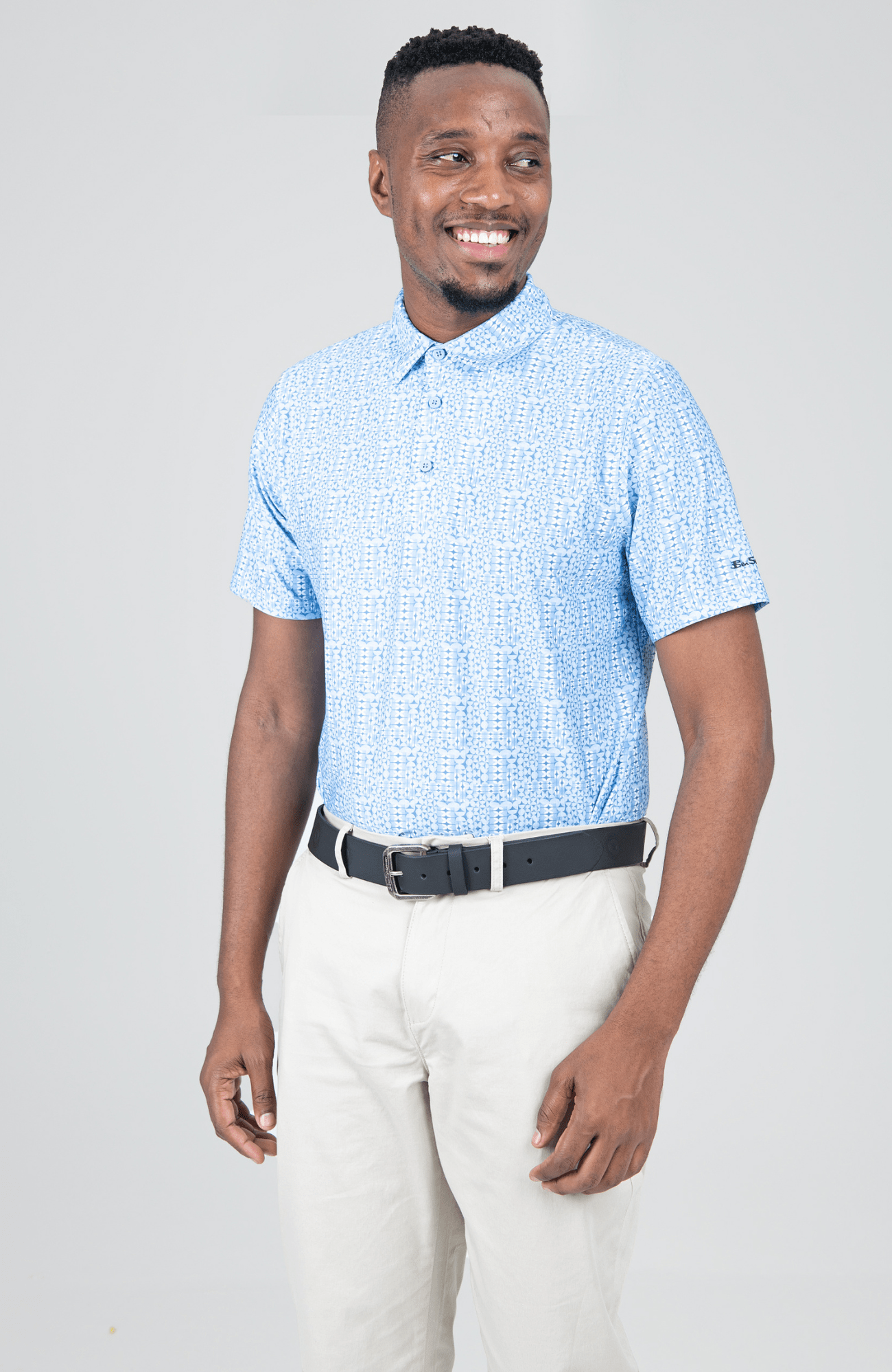 Watercolor Geo Polo SS Sports fit - Light Blue