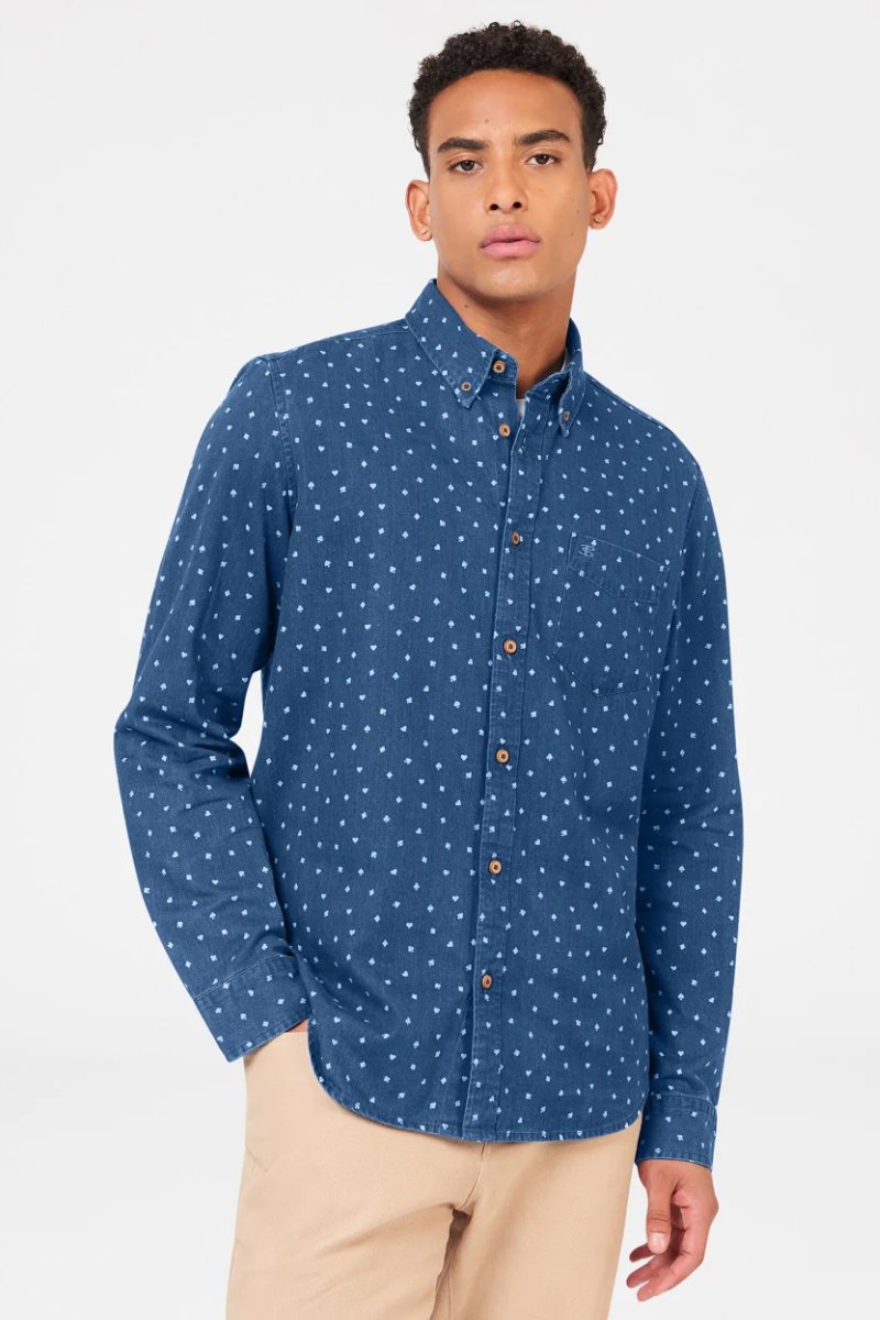 LONG SLEEVE INDIGO CARD PRINT SHIRT