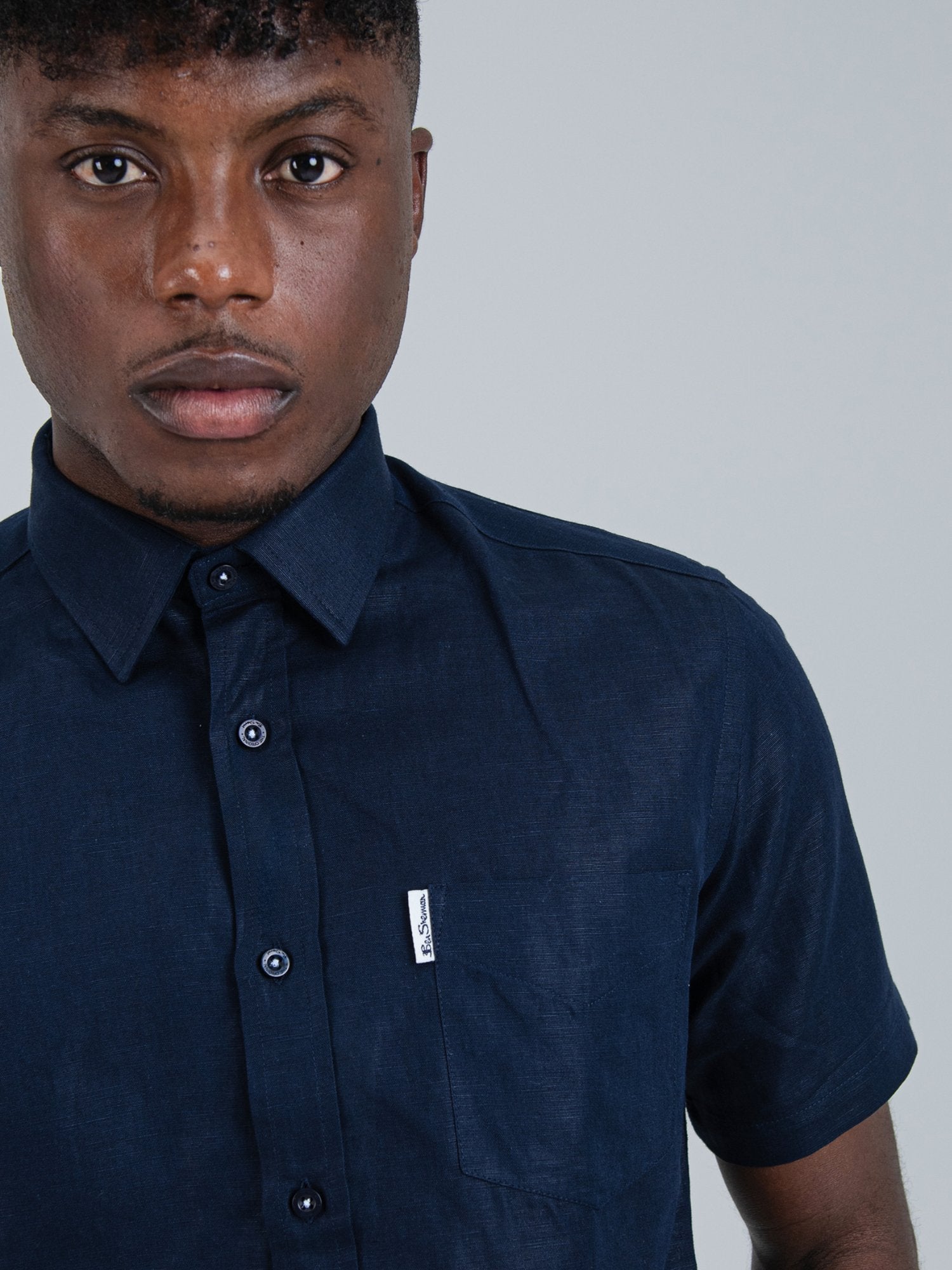 Men's Navy Linen Short Sleeve Shirt | Ben Sherman South Africa