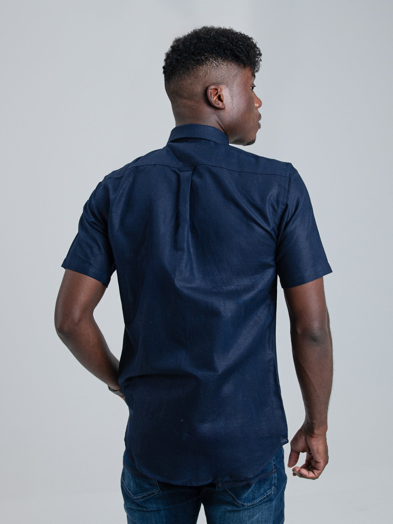 Men's Navy Linen Short Sleeve Shirt | Ben Sherman South Africa