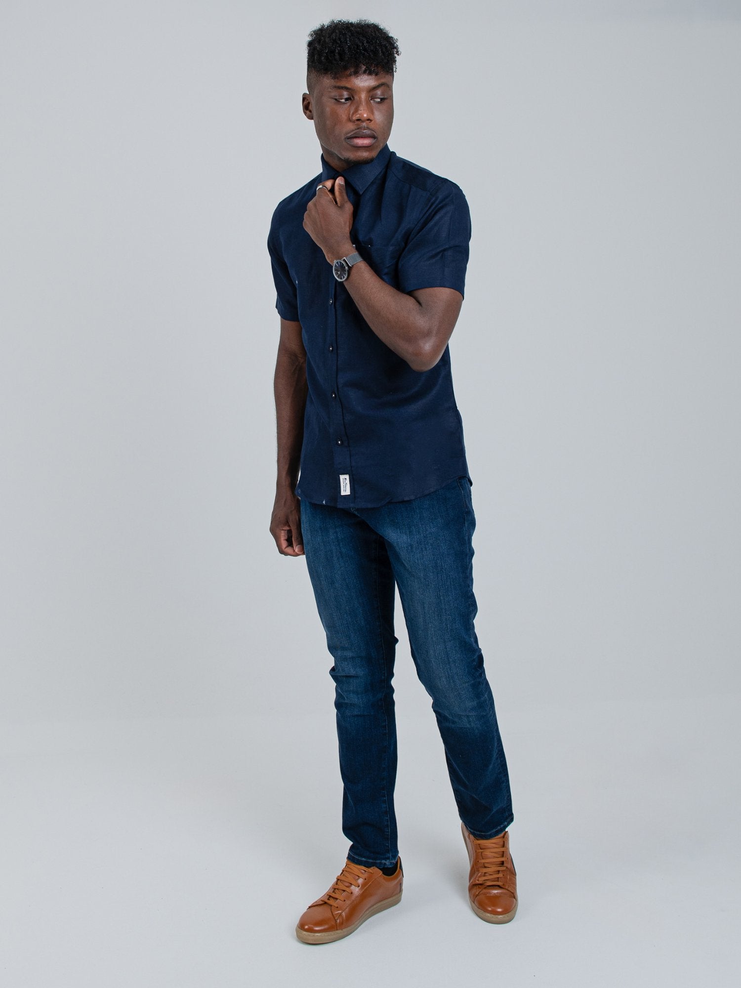 Men's Navy Linen Short Sleeve Shirt | Ben Sherman South Africa