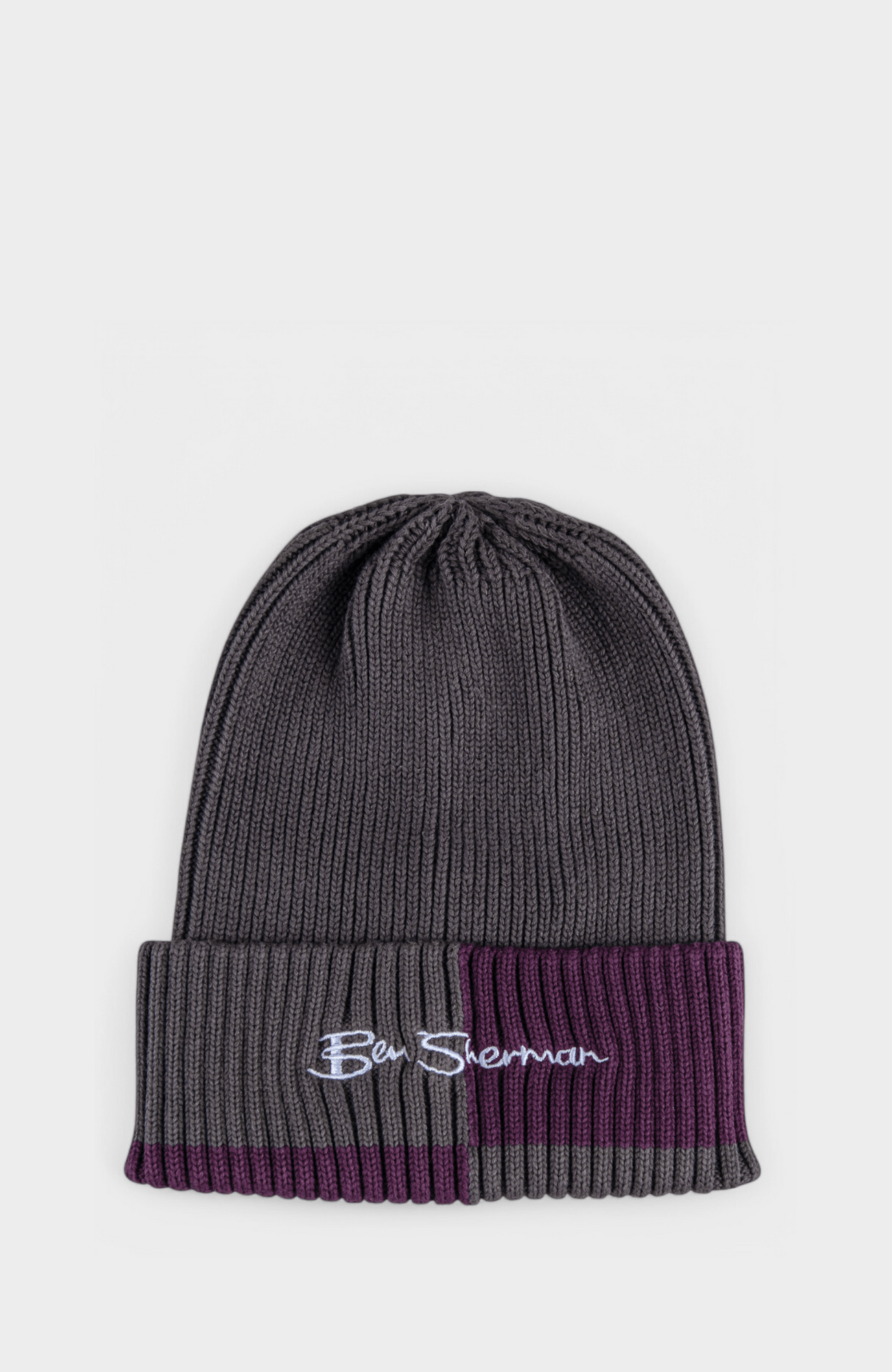 Color Block Beanie – Grey / Cherry Lacquer