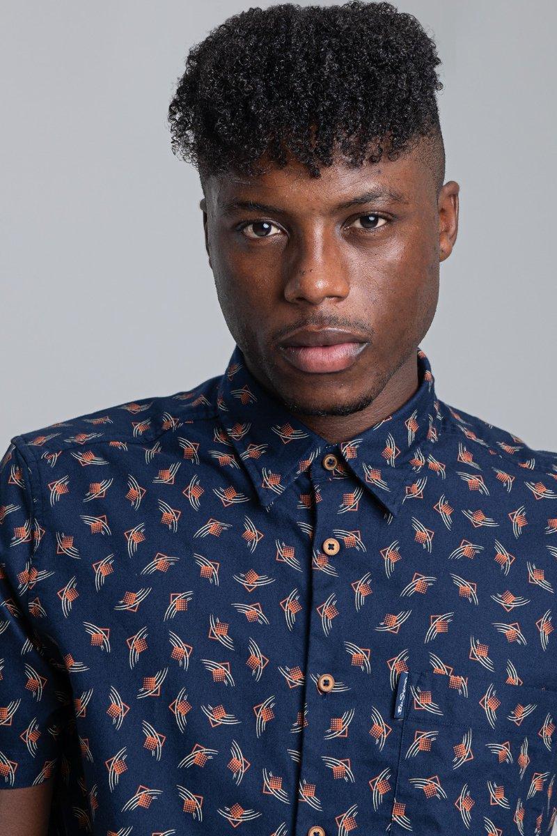 ART DECO GEO PRINT SHIRT - DARK NAVY