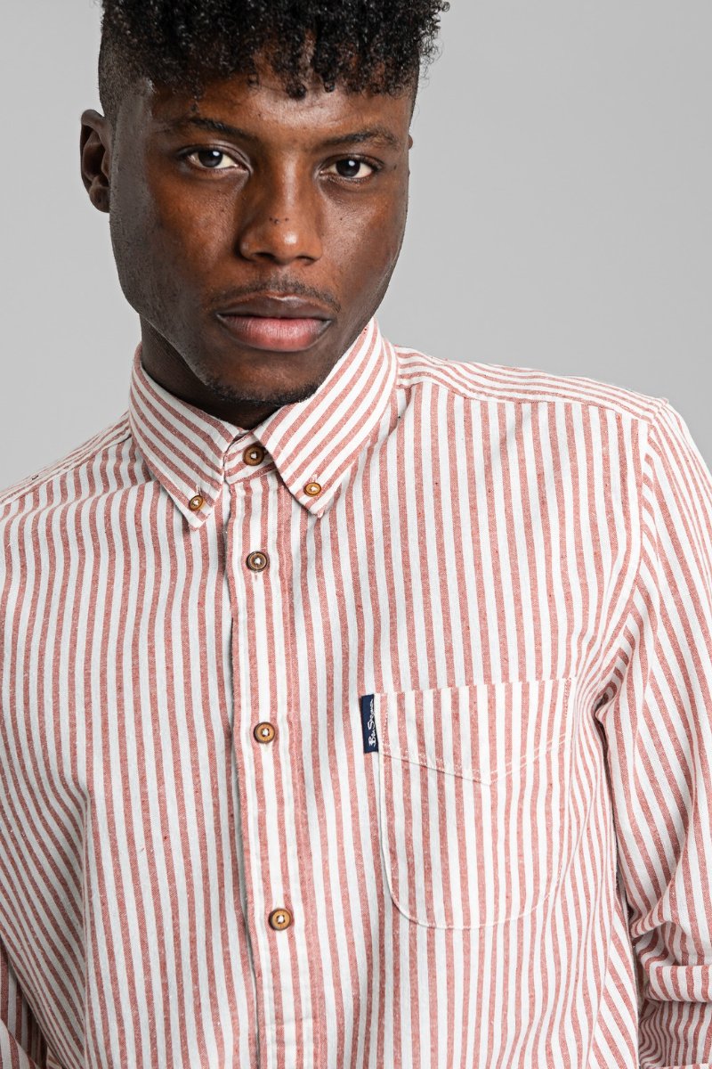 RECYCLED COTTON OXFORD STRIPE SHIRT - BURNT ORANGE