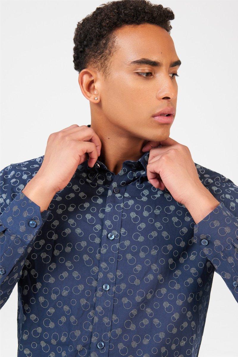 Stipple Print Shirt - Dark Navy