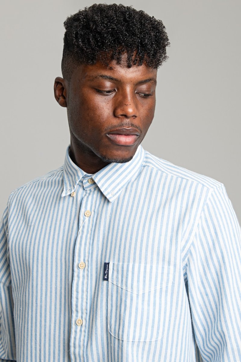 RECYCLED COTTON OXFORD STRIPE SHIRT - BLUE