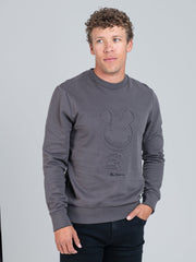 Embossed 3D Happy Bear Crew Sweater - Charcoal