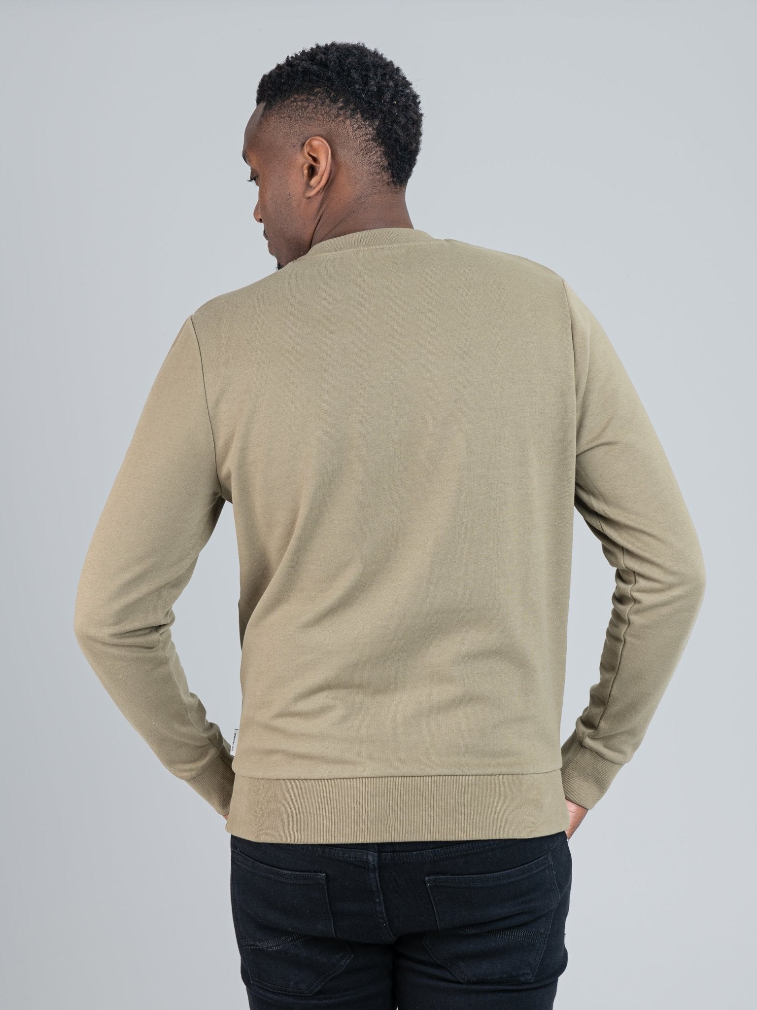 Embossed 3D Happy Bear Crew Sweater -Olive