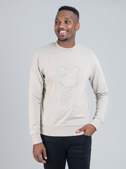 Embossed 3D Happy Bear Crew Sweater - Sustained Grey