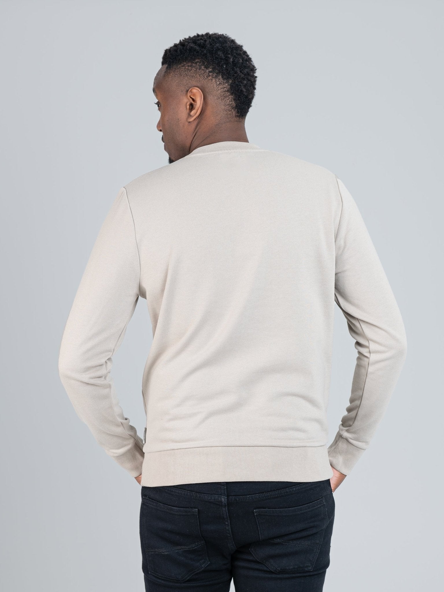 Embossed 3D Happy Bear Crew Sweater - Sustained Grey