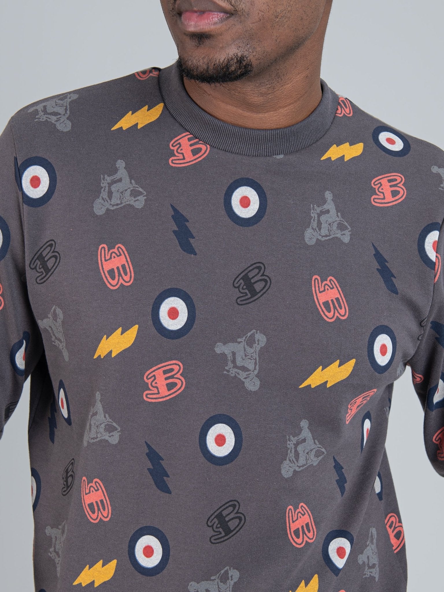 All over print crew sweater - Charcoal
