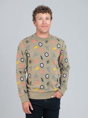 All over print crew sweater - Olive