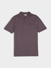 Ben Sherman cotton pique polo shirt in Cocoa Powder, front view showing the embroidered script logo, two-button placket and flat knit collar
