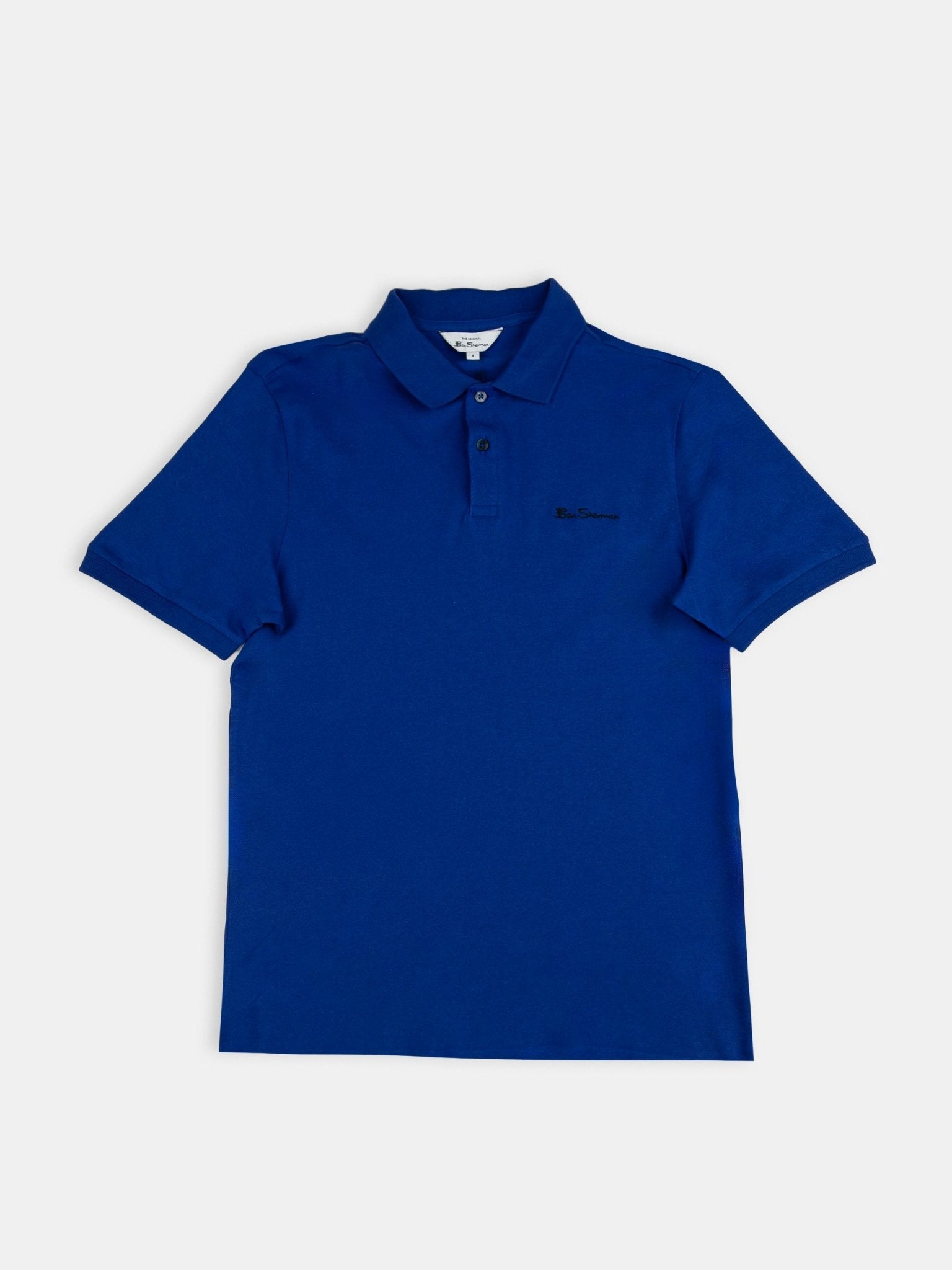 Ben Sherman Ben Polo in Crest Blue, men's short sleeve cotton pique polo shirt front view