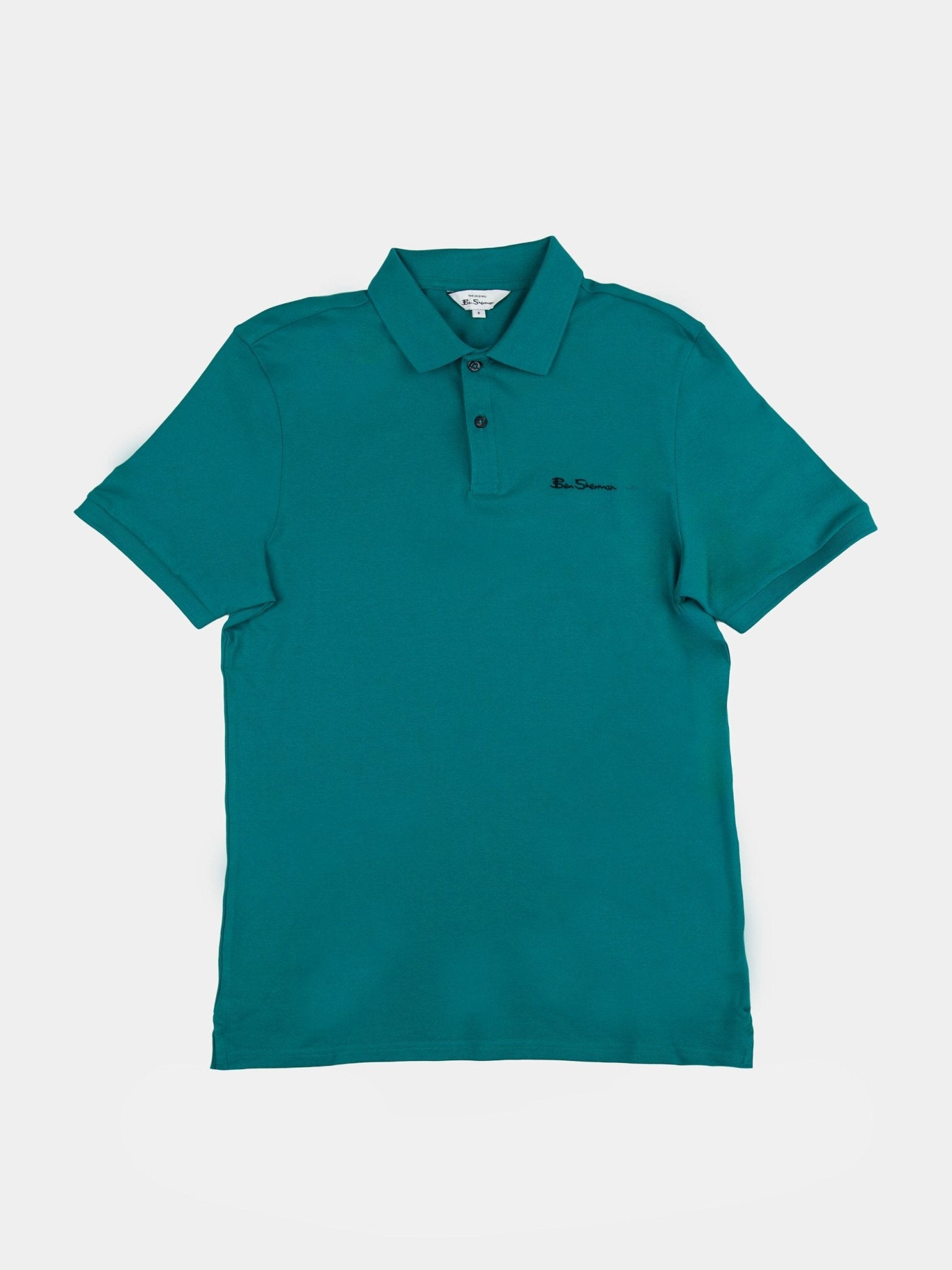 Ben Sherman Bottle Green Polo Shirt – Men's Short Sleeve Cotton Piqué Polo, Front View