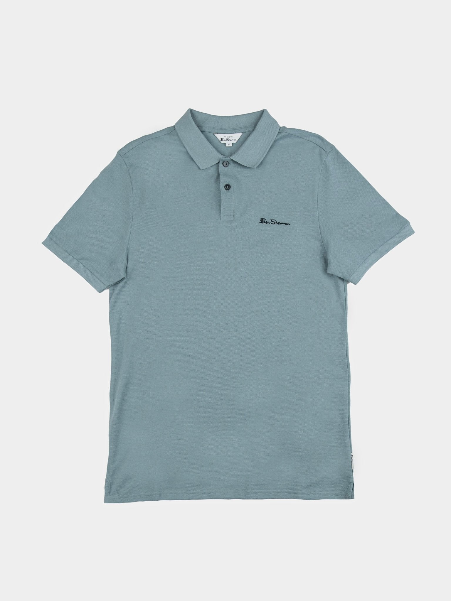Ben Sherman Ben Polo in Grey Mint, men's short sleeve cotton pique polo shirt front view
