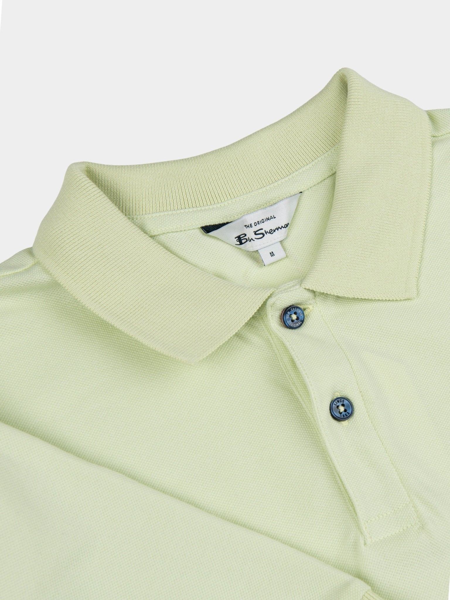 Ben Sherman Lime Cream Green Polo Shirt – Close-up of Flat Knit Collar and Button Placket