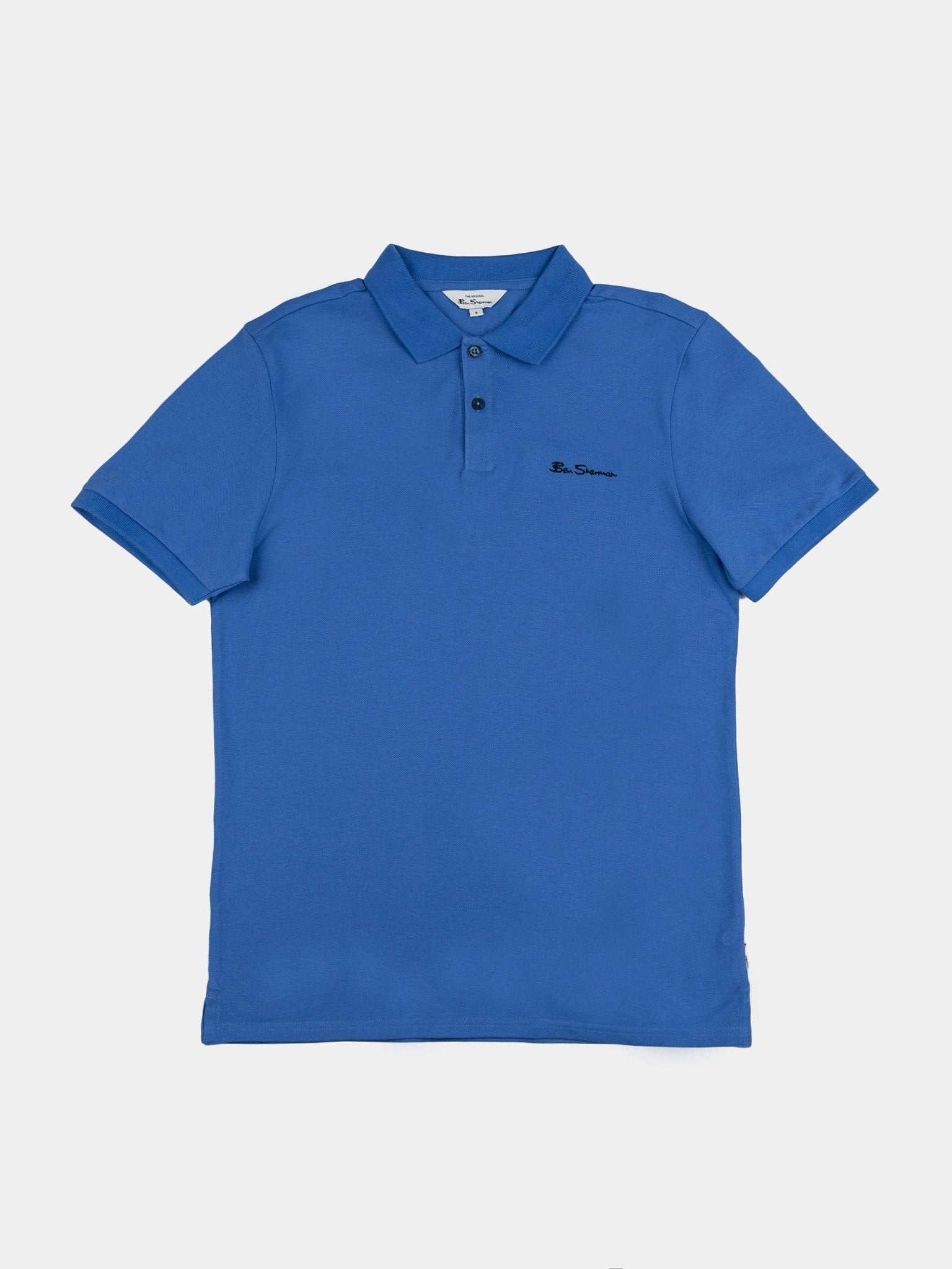 Ben Sherman Ben Polo in Scotsdale Blue - men's short sleeve cotton piqué polo shirt, front view