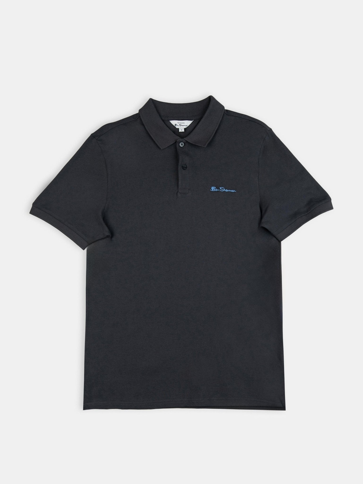 Ben Sherman Ben Polo in Tarmac Grey - men's short sleeve cotton piqué polo shirt, front view flat lay on grey background