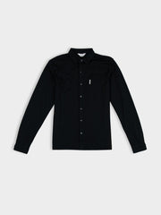 Ben Sherman Double Knit Interlock Long Sleeve Shirt in Black - front view, classic collar and button-through front